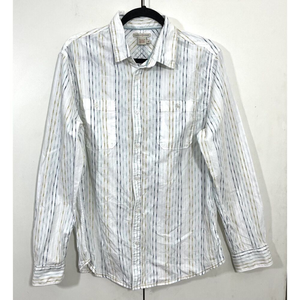 Carbon 2 Cobalt Button Down Shirt Mens M Cotton Striped Long Sleeve Pockets